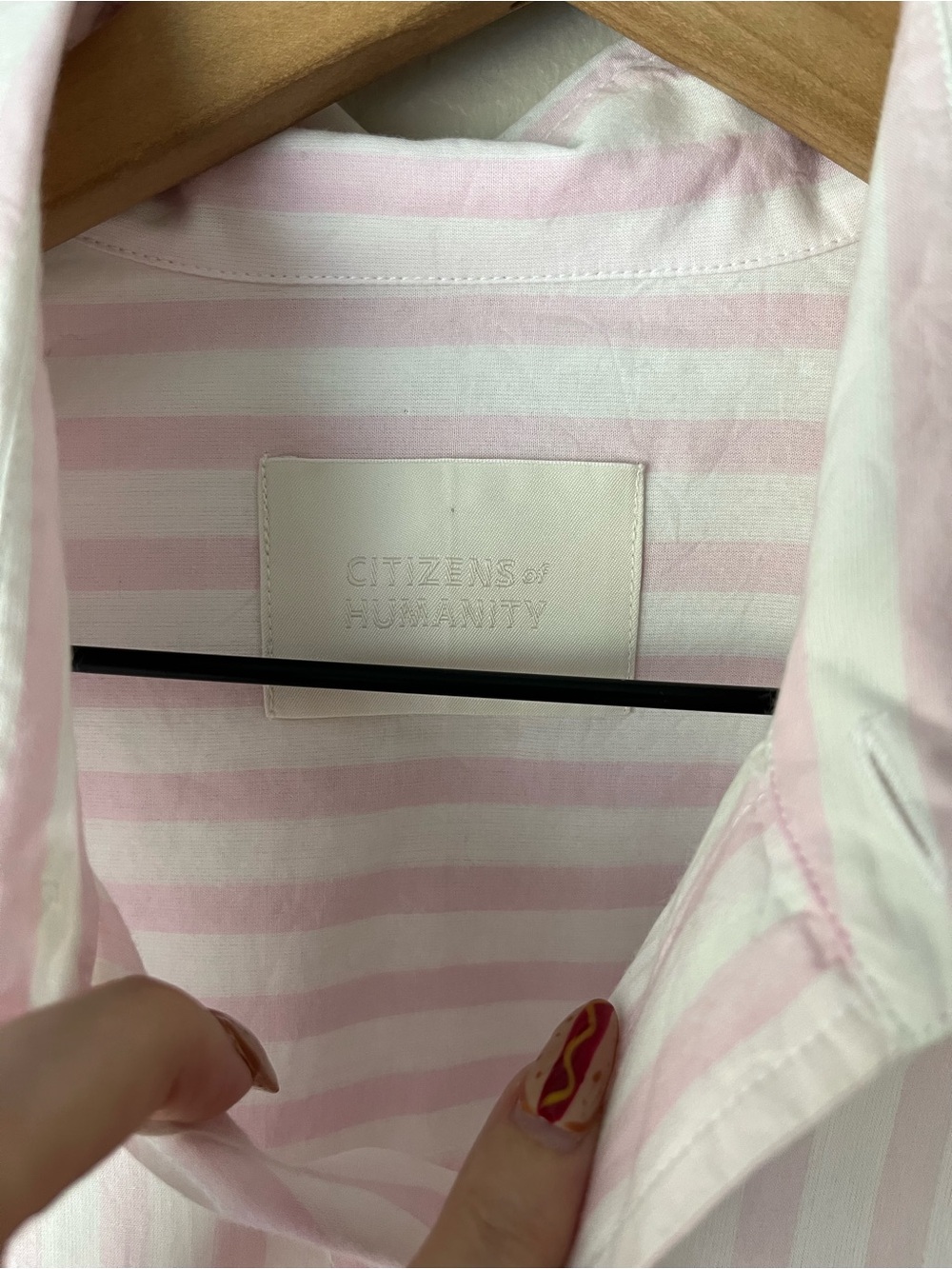 Citizens of Humanity Kayla Shrunken Button Up Shirt Pink Stripe XS Cotton - Picture 5 of 7